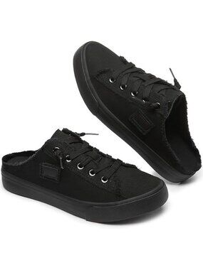 Benpao Size 7 Loafers Slip-On Mules Canvas Backless Non-Slip Black Sneakers